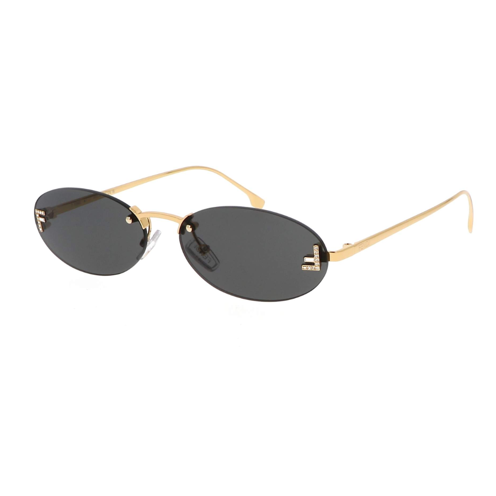 Fendi FE4075US 30A First Crystal Oval Sunglasses with Gold frame and Black Lens