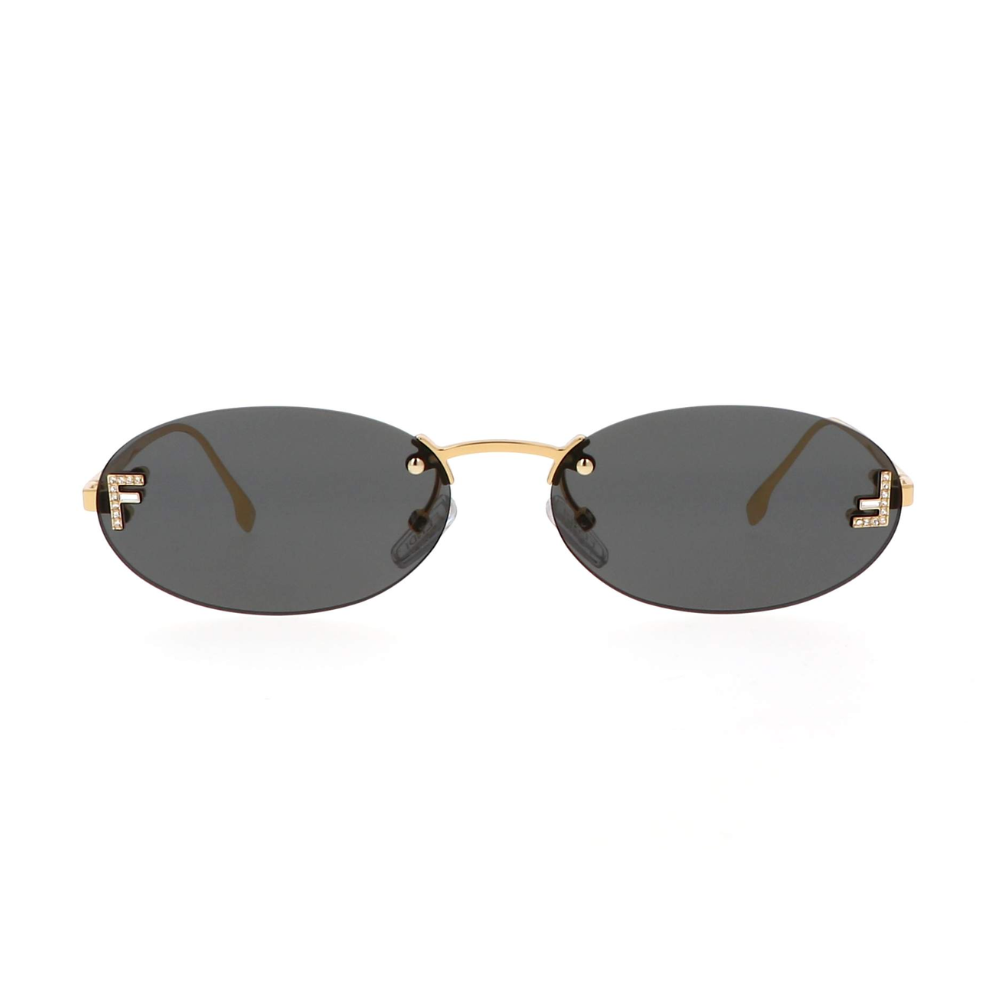 Fendi FE4075US 30A First Crystal Oval Sunglasses with Gold frame and Black Lens