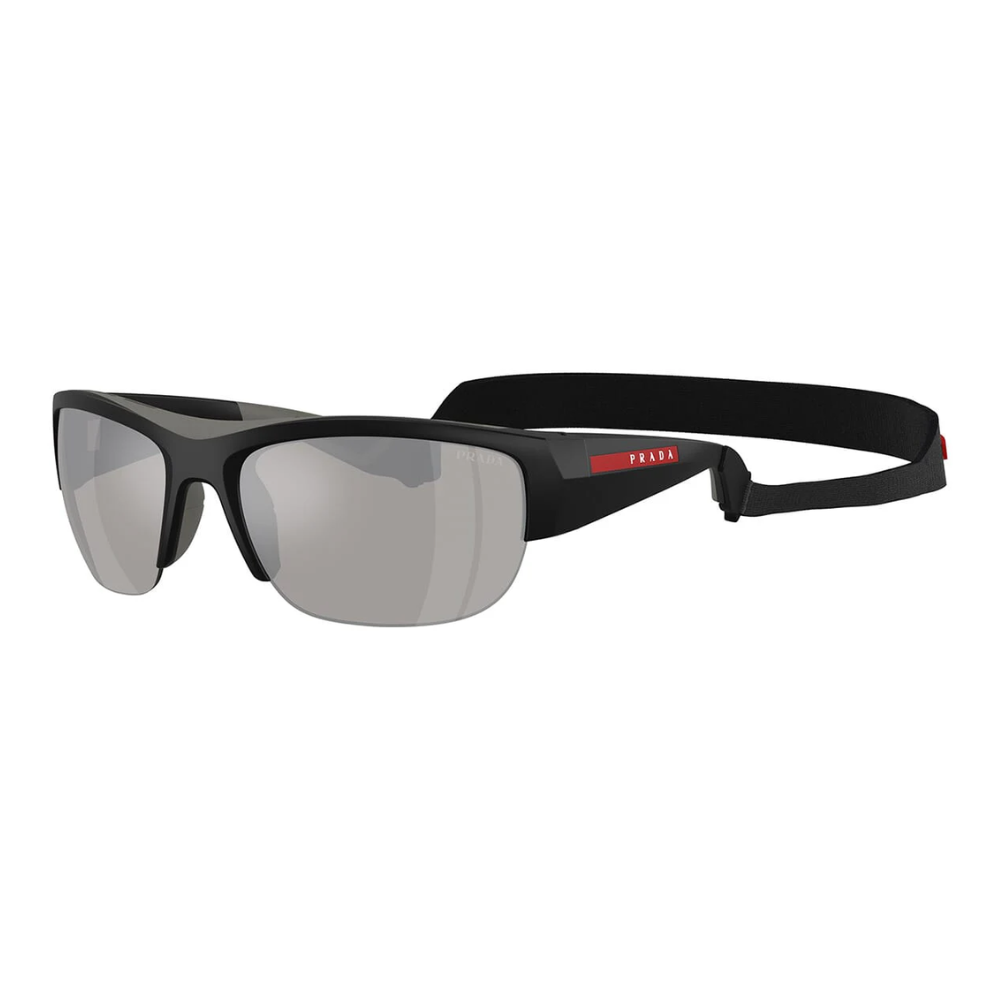 Prada Linea Rossa SPS A01 1B0-05A Nero Opaco Frame Light Grey Silver Mirror Lens Sunglasses