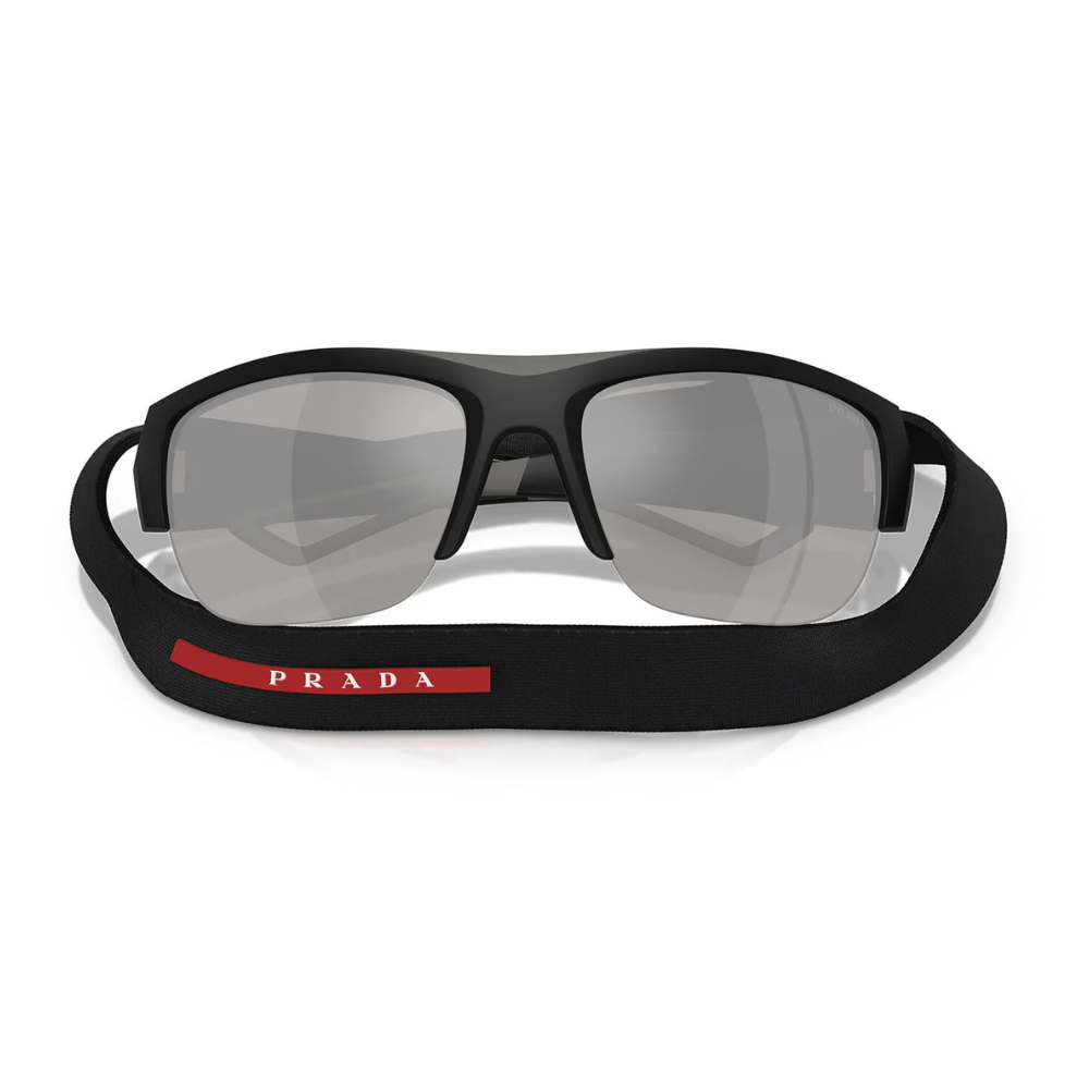 Prada Linea Rossa SPS A01 1B0-05A Nero Opaco Frame Light Grey Silver Mirror Lens Sunglasses