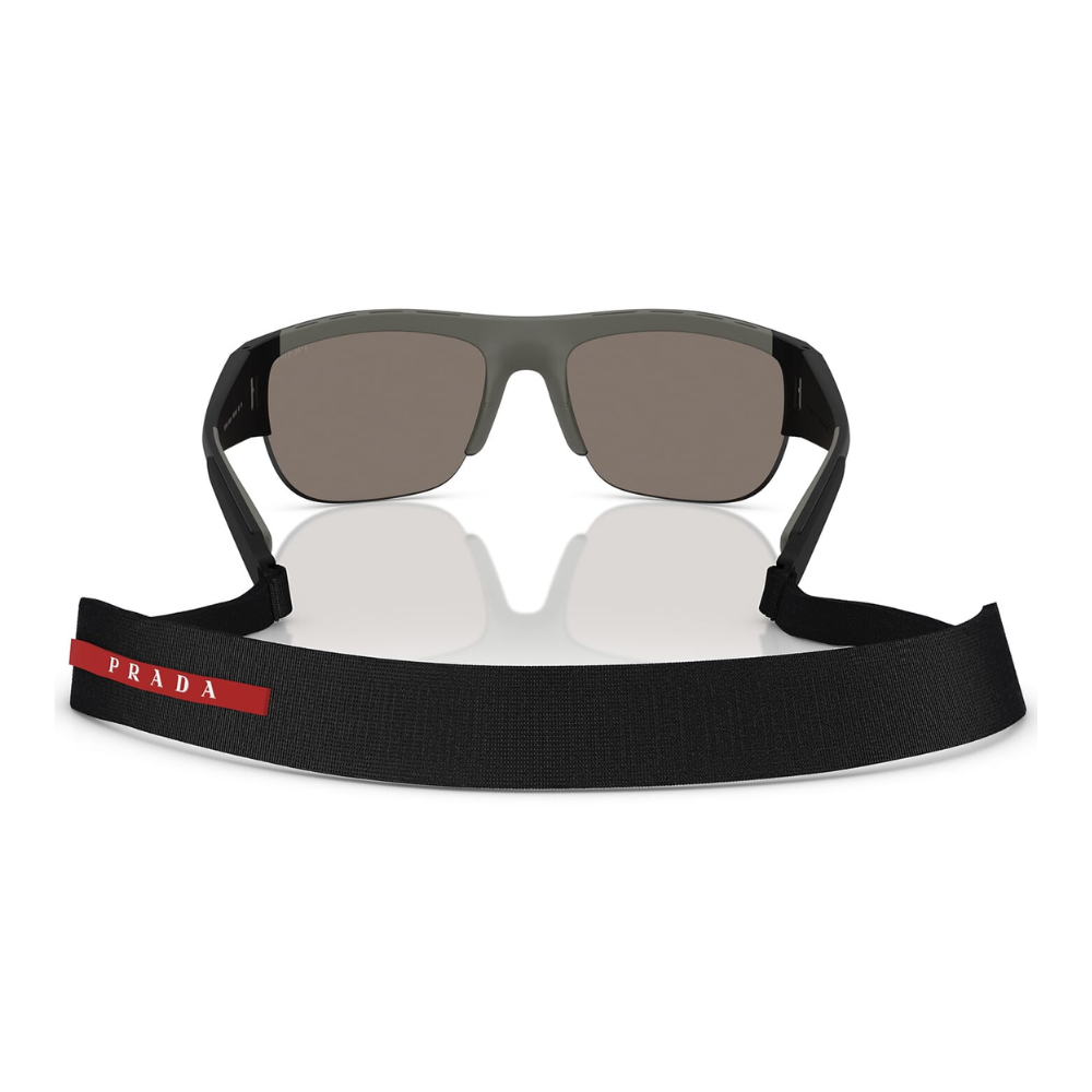 Prada Linea Rossa SPS A01 1B0-05A Nero Opaco Frame Light Grey Silver Mirror Lens Sunglasses