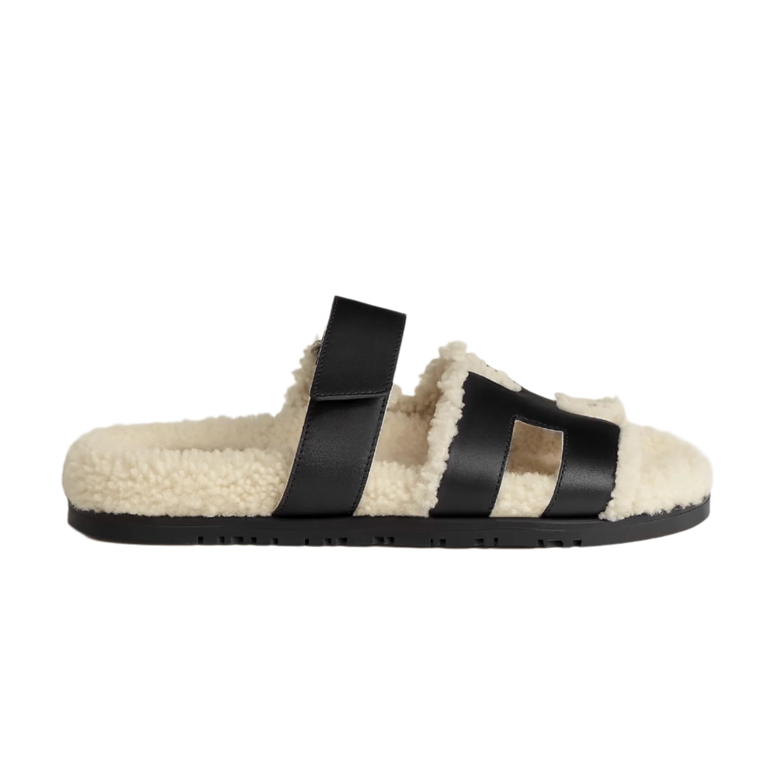 Hermès Chypre Sandal – Black / Écru Shearling