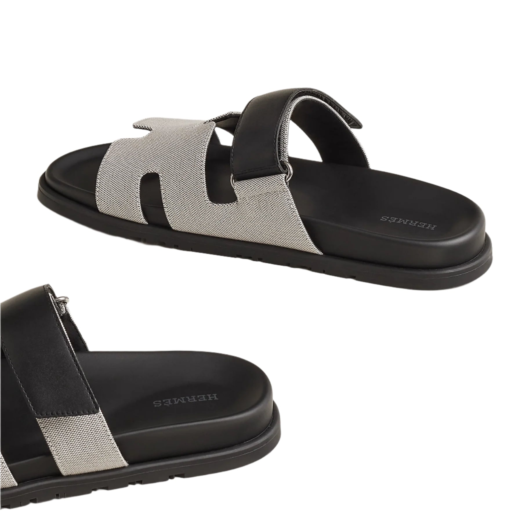 Hermès Chypre Sandal Toile Veau Prunoir/ Noir