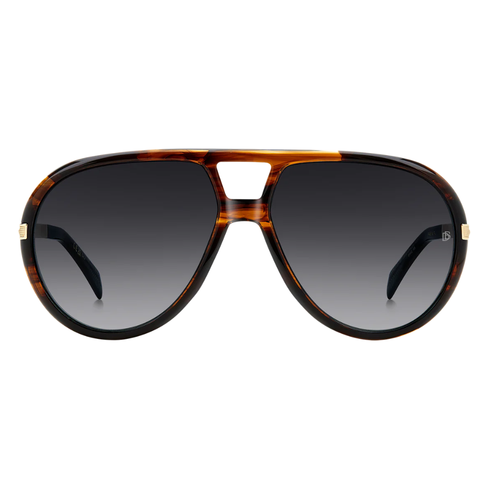 David Beckham DB99 Voyager 21K 30 Brown Horn Gold - Dark Grey Shaded Sunglasses