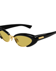 Bottega Venetta BV1387S 001 Black Frame with Yellow Lens Cat Eye Sunglasses