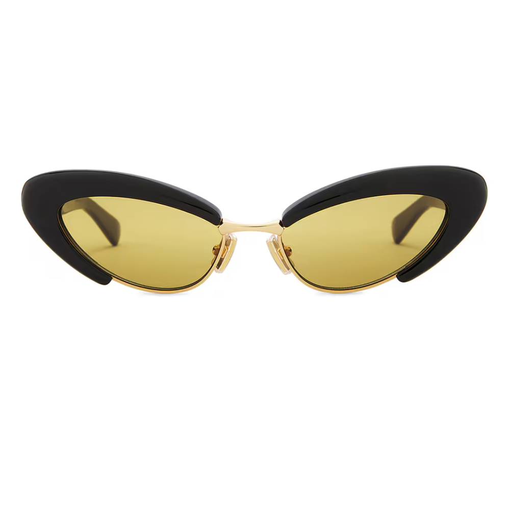 Bottega Venetta BV1387S 001 Black Frame with Yellow Lens Cat Eye Sunglasses