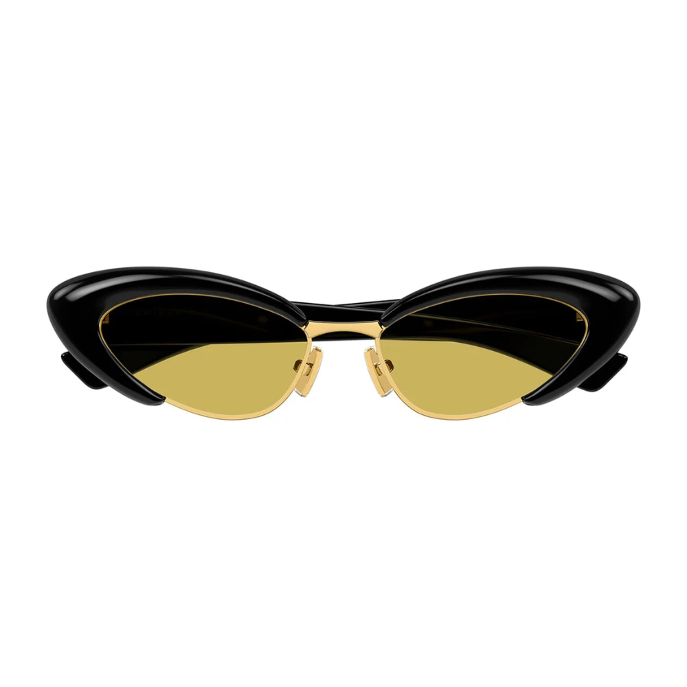 Bottega Venetta BV1387S 001 Black Frame with Yellow Lens Cat Eye Sunglasses
