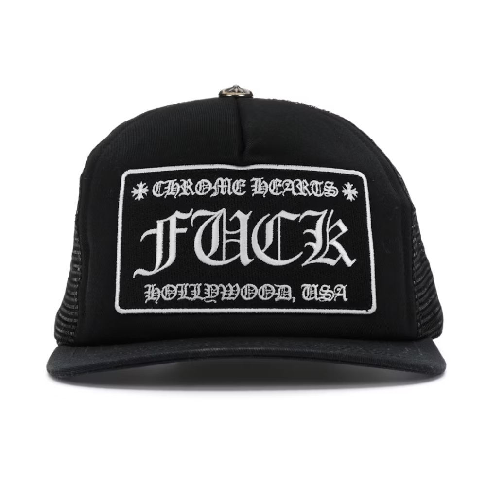 Chrome Hearts FUCK Hollywood Trucker Hat Black