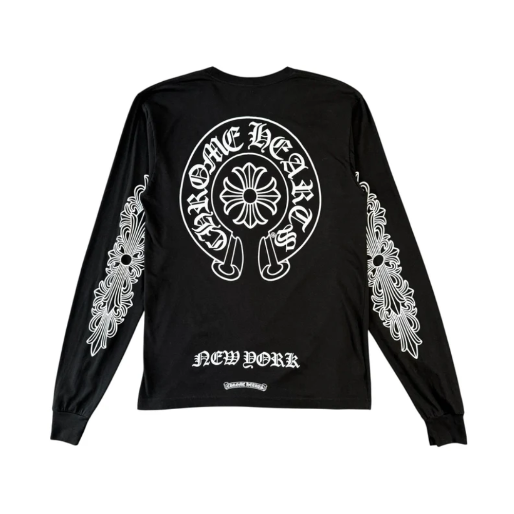 Chrome Hearts NYC Exclusive Horseshoe Floral Logo Long Sleeve Tee Shirt Black